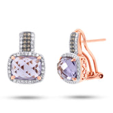 0.43ct White & Champagne Diamond & 4.43ct Amethyst Rose Gold Earring